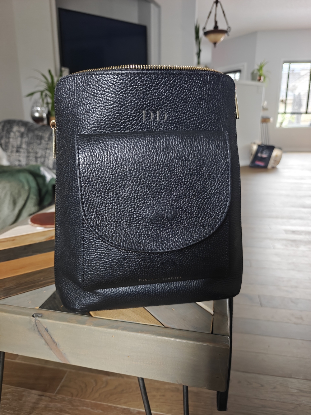 Black Leather Women’s Backpack with Front Pocket -